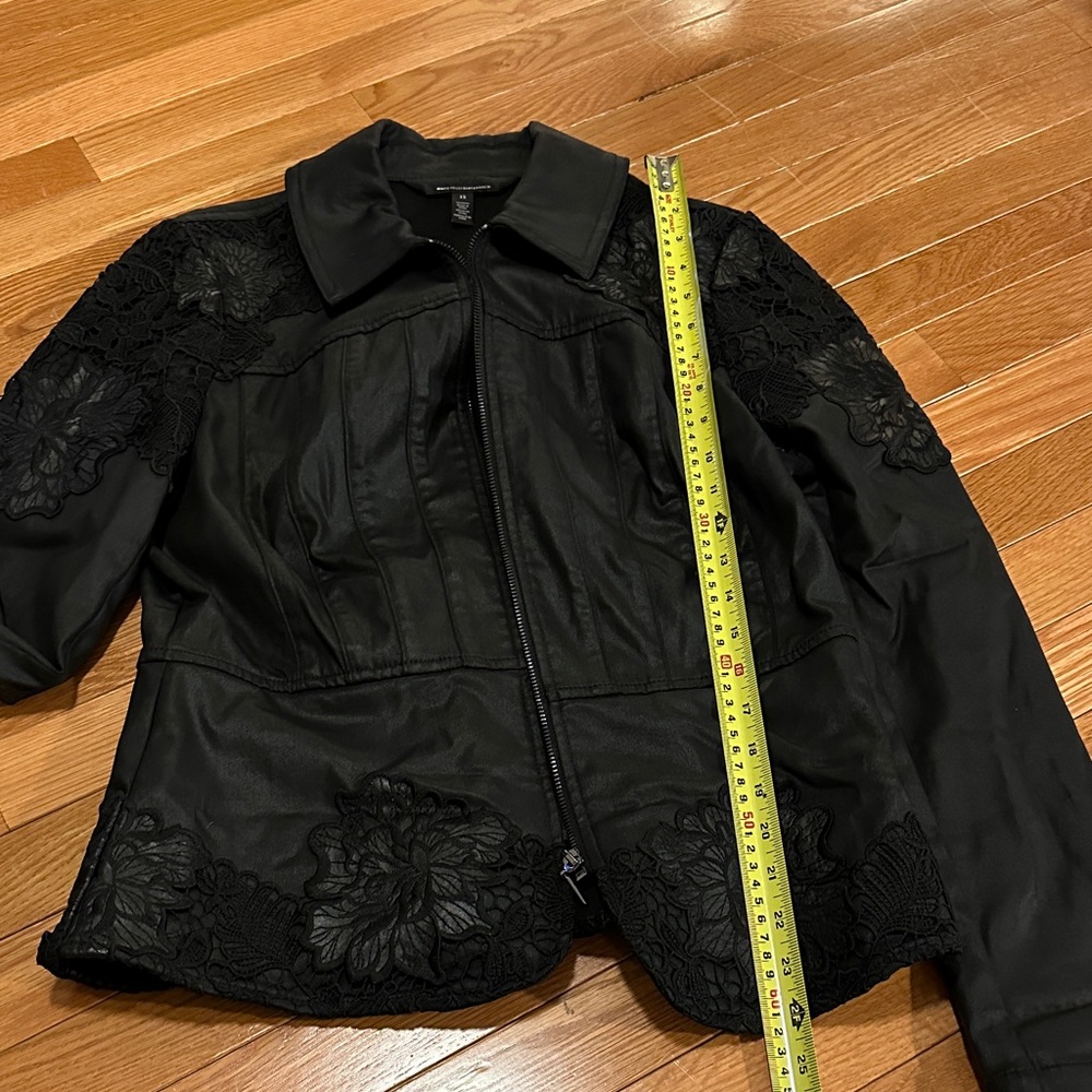 WHBM Faux Leather Lace Accent Zip-Front Women's Jacket - Picture 7 of 10